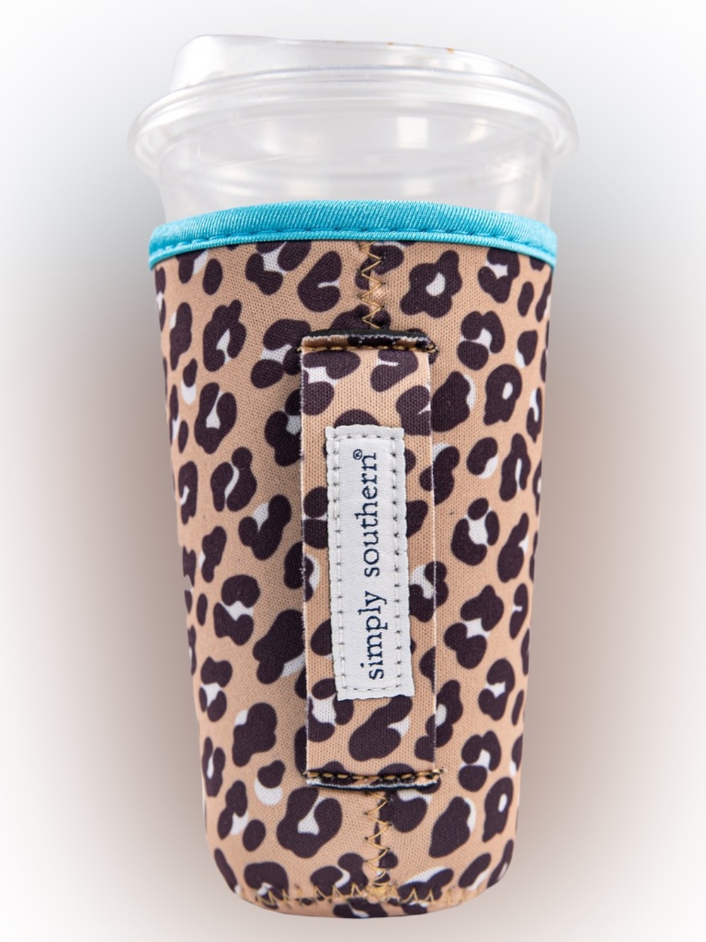 Simply Southern Leopard Print Iced Drink Sleeve with Turquoise Trim 30oz-32oz